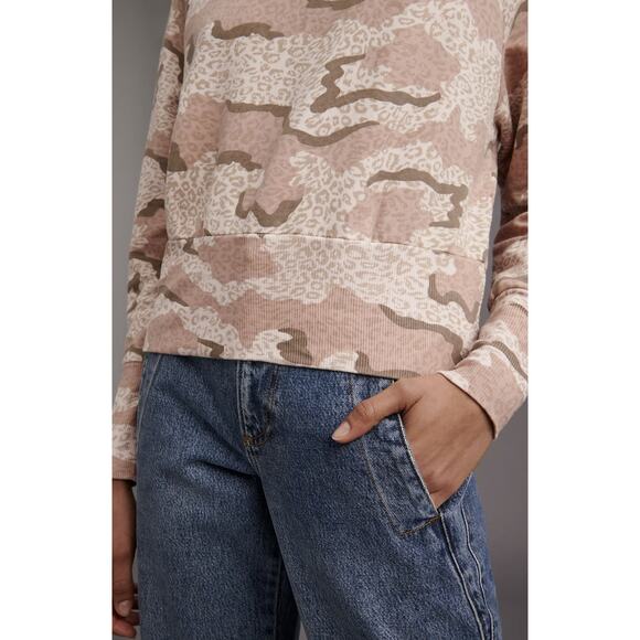 NEW Anthropologie Monrow Camo Comfy Leopard Print Pullover - M - Picture 2 of 8